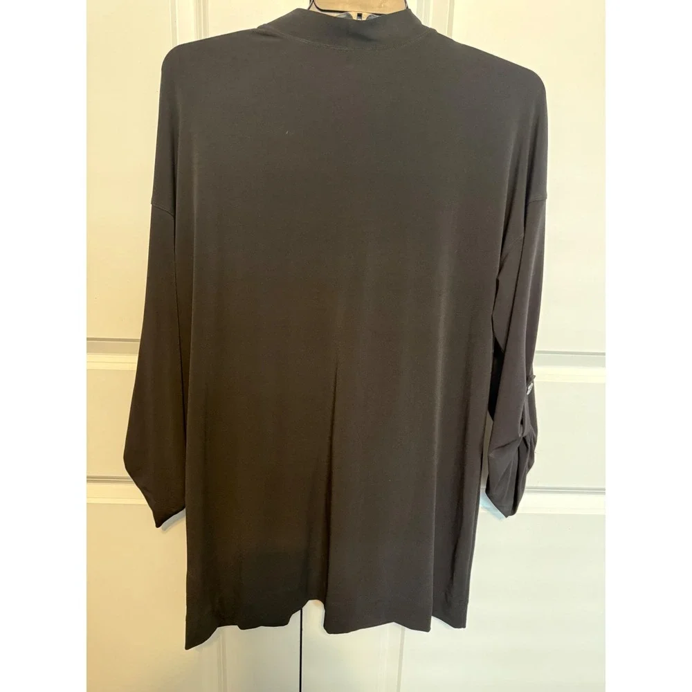 Dana Buchman‎ Black Roll Tab Sleeve Button Front Cardigan Sweater XL Womens